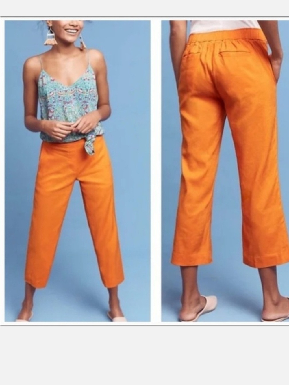 Anthropologie Cartonnier Linen Blend Cropped Pants Size Medium